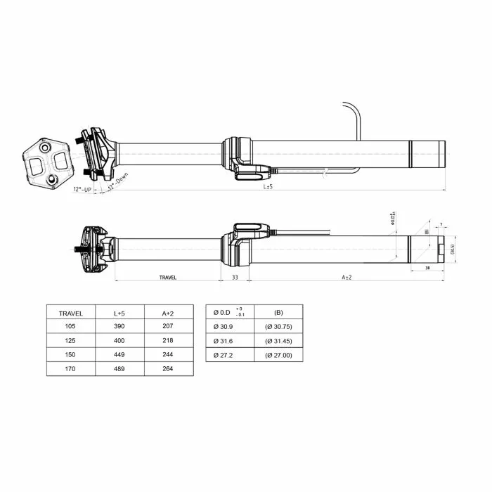 Brand-X Ascend II XL Dropper Seatpost (170mm) - Billede 4